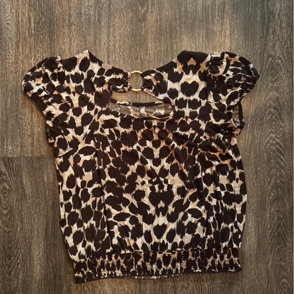 AB Studio Brown Animal Print Blouse Size Large - Picture 4 of 6